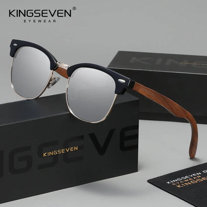KINGSEVEN Modne okulary przeciwsłoneczne z drewna orzecha czarnego dla kobiet i mężczyzn, polaryzacyjne, w stylu vintage, z filtrem UV400, okulary podróżne W5516