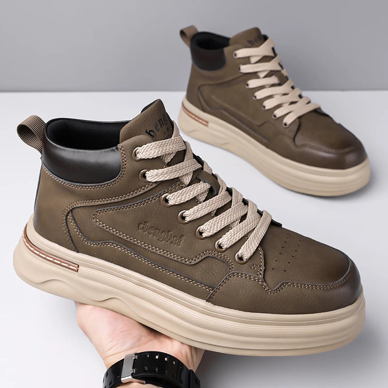 2026 New Mens Genuine Leather Walking Shoes Fashion Outdoor Thick Bottom Antiskid Vulcanized Shoes Comfy Casual Leather Flats