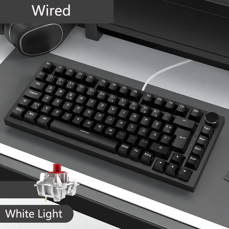 Teclado mecánico con cable AJAZZ AK820 75%: hot‑swappable, retroiluminación RGB/blanca/azul hielo, control con perilla de volumen | Para oficina y gaming