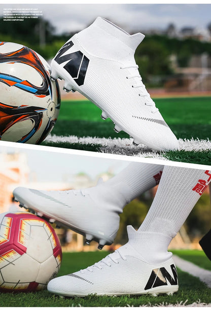 Crampons de Football pour hommes, bottes de Football, crampons d'entraînement, professionnels, résistants à l'usure, antidérapants, longues pointes TF/FG, rouge, nouveau