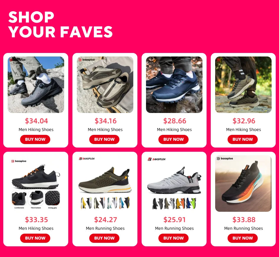 Baasploa Men Running Shoes Brand Male Designer Mesh Casual Sneakers Lightweight Lace-Up New Male Outdoor Sports Tennis Shoe