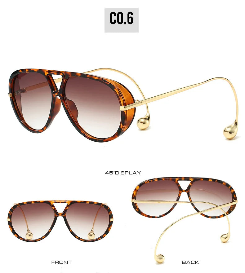 Vintage Oversized Pilot Sunglasses Unisex Double Bridge UV400 Protection Fashionable Punk Style Female Shades Popular Eyewear