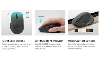 Rapoo M300G Multi-Mode 2.4G Wireless and Bluetooth 4.0/5.0 Wireless Mouse 2400DPI Ergonomic Silent Mouse for Computer PC Laptop