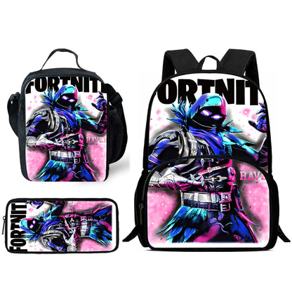 Zaini per bambini con design Hot Game, borsa pranzo e astuccio, borse scuola per alunni ad alta capacità, per bambino e bambina, regalo ideale F-FortniteS