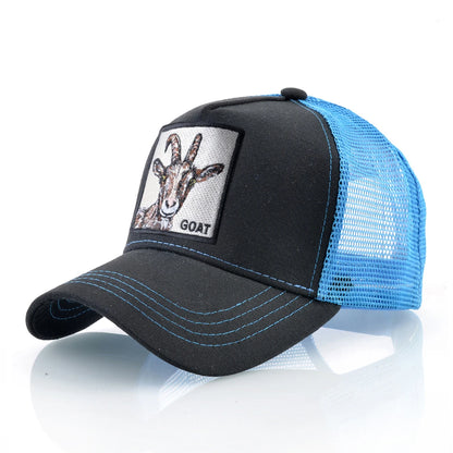 Modische Trucker-Caps mit besticktem Ziegen-Patch, Vier-Jahreszeiten-Snapback-Baseballcap für Herren und Damen, verstellbare Schirmmütze