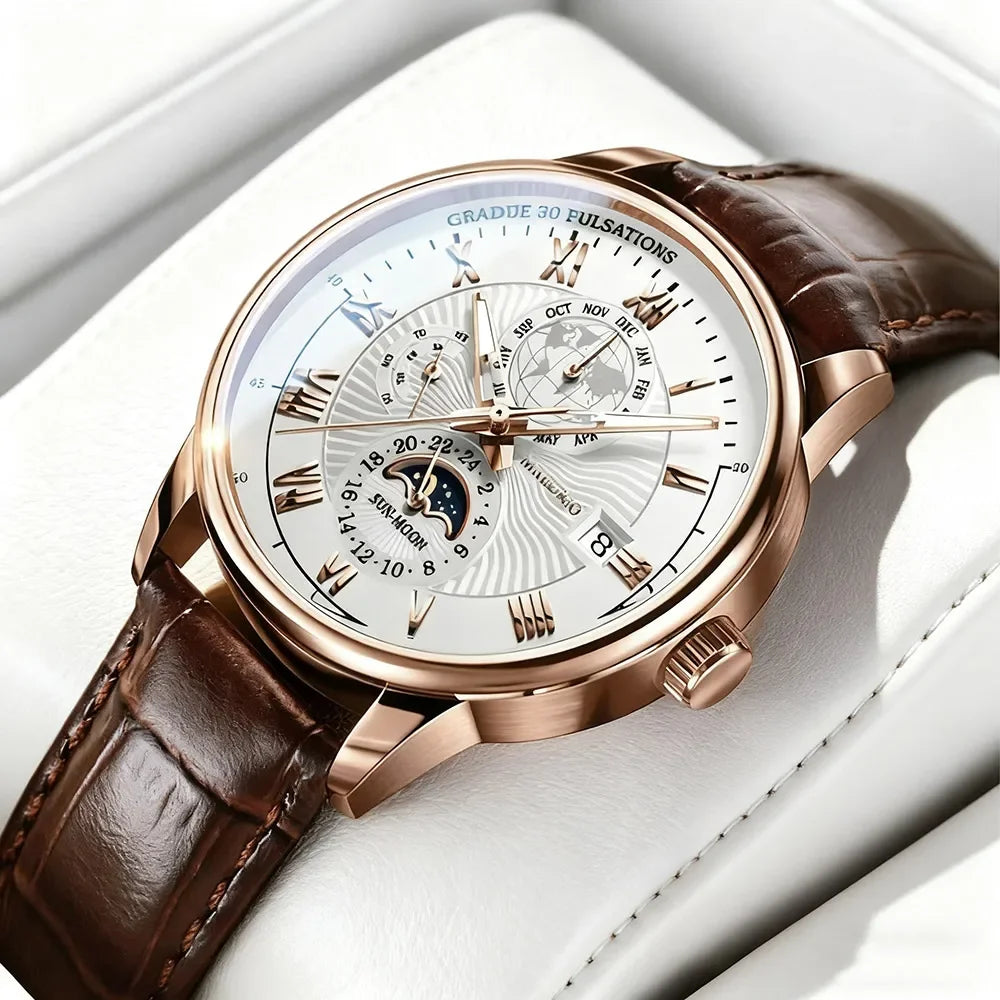 2026 New Luxury Men's Sport Watch Fashion Top Waterproof Luminous Leather Date Quartz Wristwatch Man's Clock