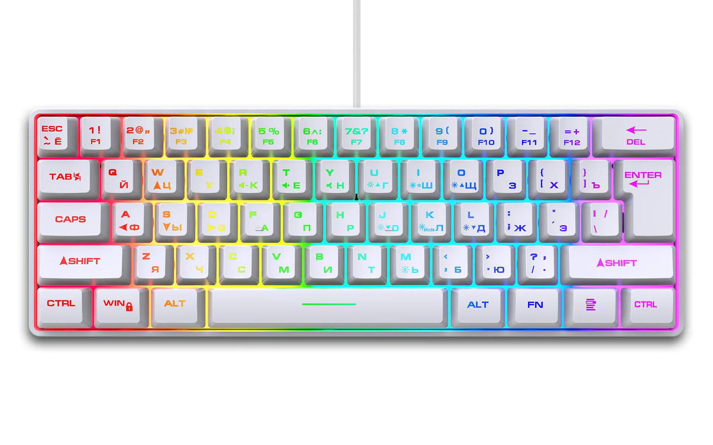 Tastiera da gaming, tastiera ultra-compatta a 61 tasti con retroilluminazione RGB russo/inglese, tastiera da ufficio impermeabile con sensazione meccanica per il gaming