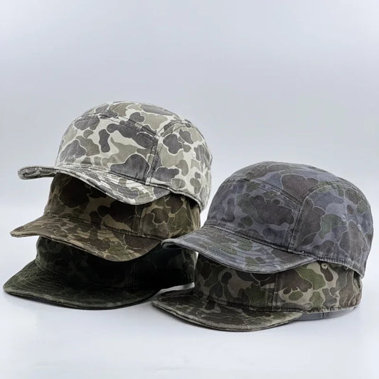 American Retro Camouflage 5-Panel Baseball Cap Female Functional Wind Korean Wide-brimmed Sports Fashion Hip-hop Couple Cap