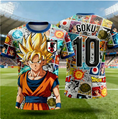Лятна нова мъжка тениска с 3D печат „Dragon Ball Goku“ за възрастни, детска аниме тениска, специална футболна фланелка № 10