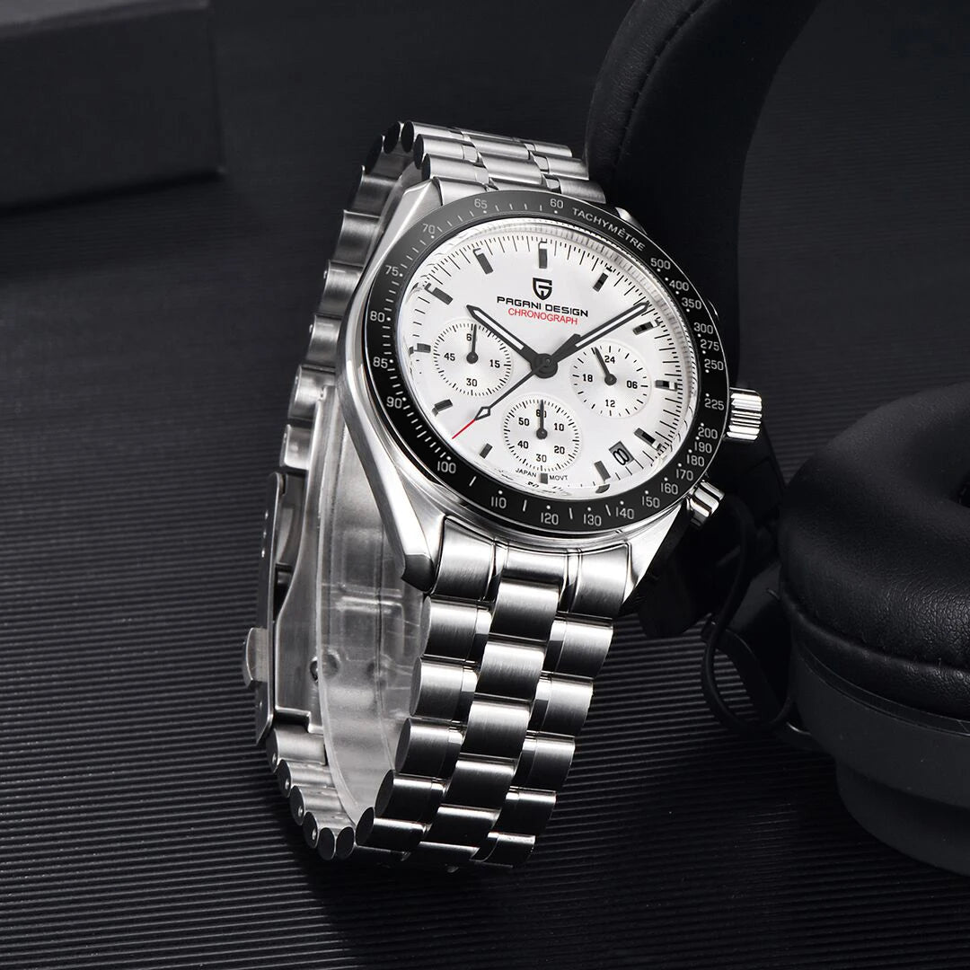 Montre pour homme PAGANI DESIGN (nouveau modèle V5 PD1701) – Chronographe sportif de type « Speed » à quartz, verre saphir avec traitement antireflet, étanche jusqu'à 100 mètres.