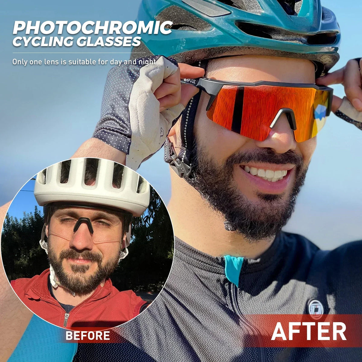 Kapvoe Fotochromowe okulary rowerowe dla mężczyzn Okulary modowe Rower górski Rower szosowy Okulary do jazdy na świeżym powietrzu Okulary sportowe MTB
