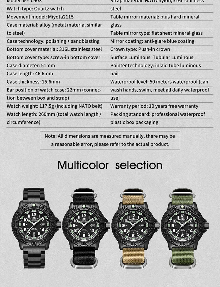ADDIESDIVE Men’s Luxury Military Sport Quartz Watch  Luminous Dial, Rotating Bezel, Nylon Strap & 50M Water Resistant