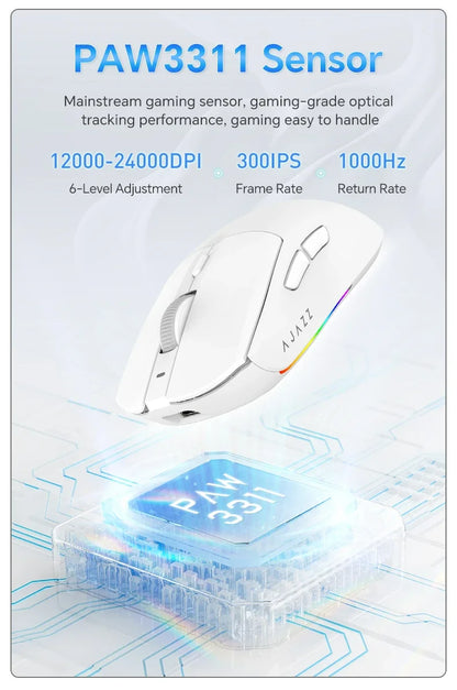 AJAZZ AJ139 V2 MC/AJ139 PRO vezeték nélküli gaming egér PAW3311/PAW3395 szenzorral, 12000DPI/26000DPI, 500mAh, Bluetooth gamer egér PC-hez