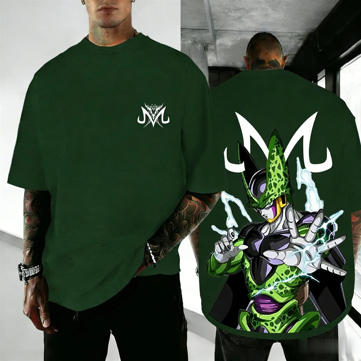 Dragon Ball Cell Anime-inspirerad kortärmad T-shirt i retrostil, lös passform, streetstyle, sommar, herr, Y2K-top, familj, förälder-barn