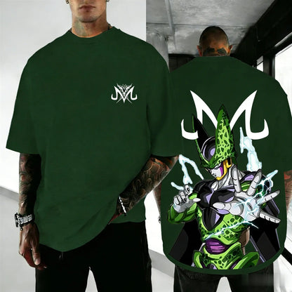 Dragon Ball Cell Anime-inspirerad kortärmad T-shirt i retrostil, lös passform, streetstyle, sommar, herr, Y2K-top, familj, förälder-barn