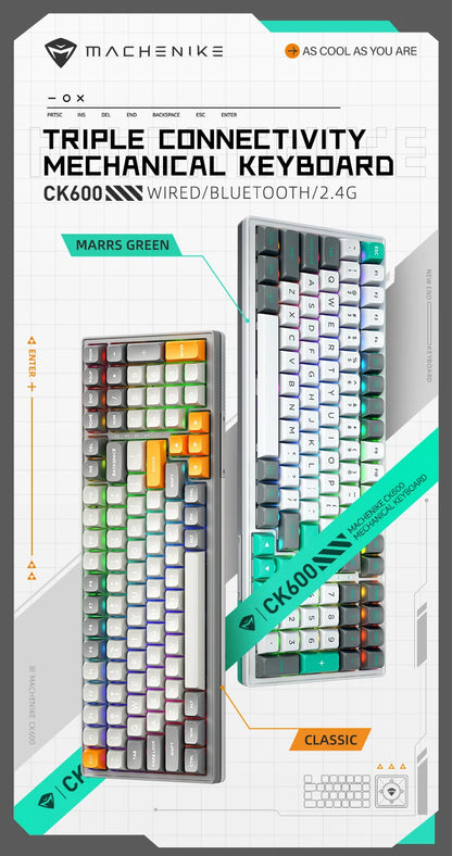 MACHENIKE CK600 Tri-Mode Mechanical Keyboard Full Size Wireless Gaming Keyboard Hot Swappable ANSI Layout For PC Gamer Office