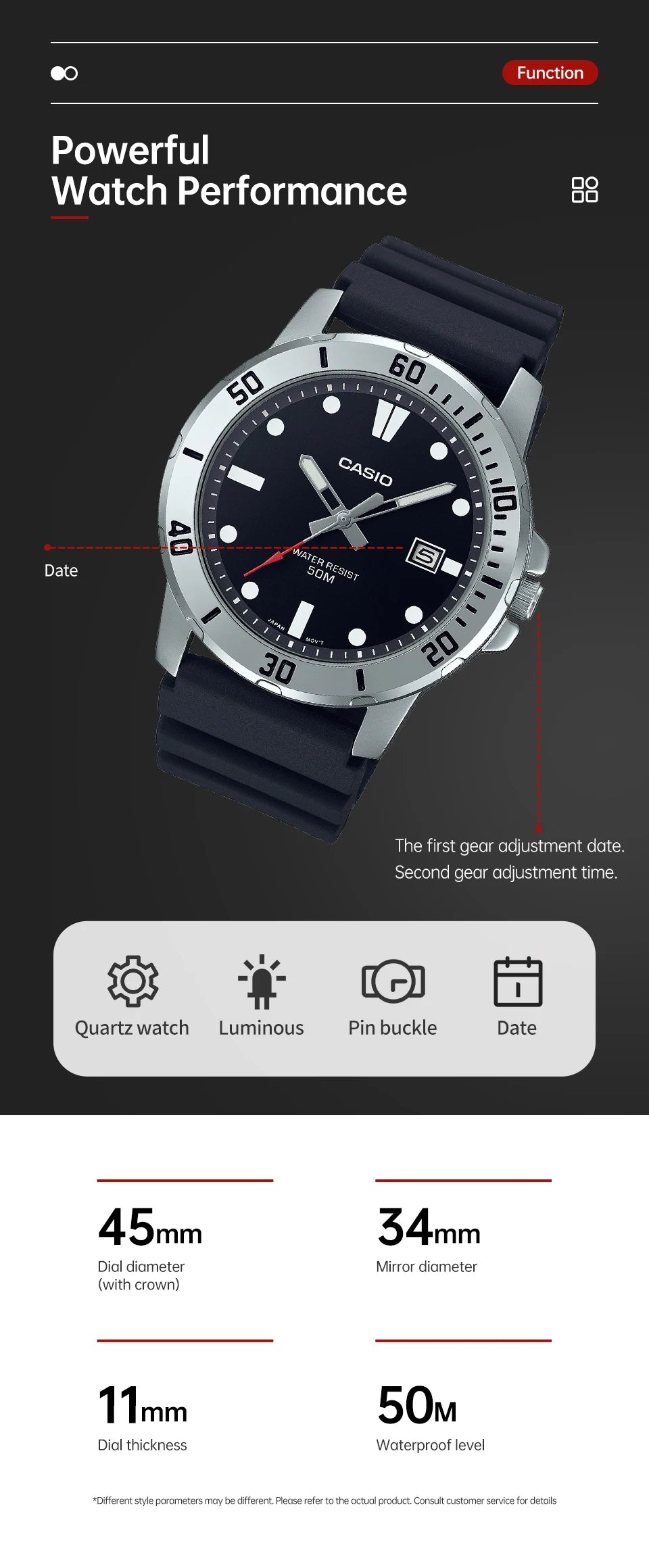 Casio watch for men business fashion resin strap atmospheric waterproof MTP-VD01-1E