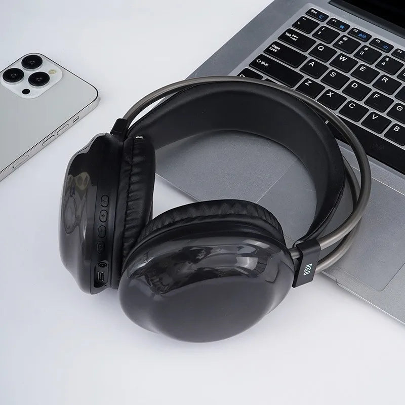 Casque sans fil supra-auriculaire, 105 dB, éclairage LED RGB, Bluetooth 5, son stéréo, réduction de bruit, audio spatial 3D, casque de jeu, micro HD, 8 heures d'autonomie, pour PC.