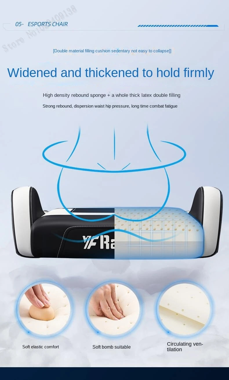 Gaming Chair with Latex Seat Cushion, Four-stage Pneumatic Cylinder, Removable Dual Headrest Adjustable Backrest, Office Chair