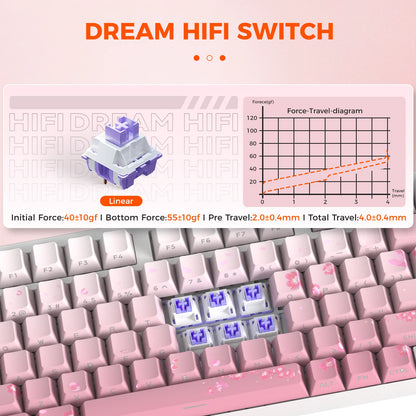 DAREU Tri-mode Gasket Mechanical Keyboard N-Key Rollover Anti-ghosting RGB Backlight Dream switch with Multi Media Button
