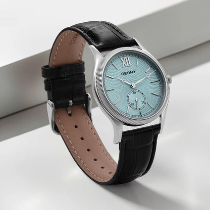 BERNY Men's Watches Slim Luxury Classic Stylish Dress Quartz Watch Fashion Elegance Leather Band Wristwatch