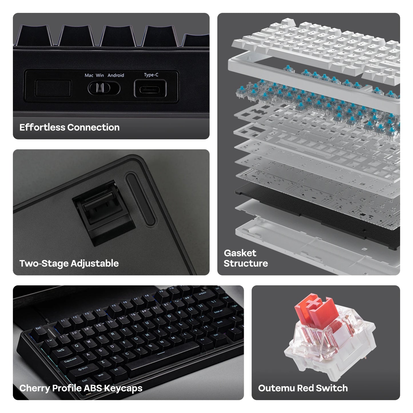 EPOMAKER x AULA F75 Teclado mecánico con cable 75% ANSI US Layout, montaje gasket, hot-swap, para Mac/WIN/Android, con perilla
