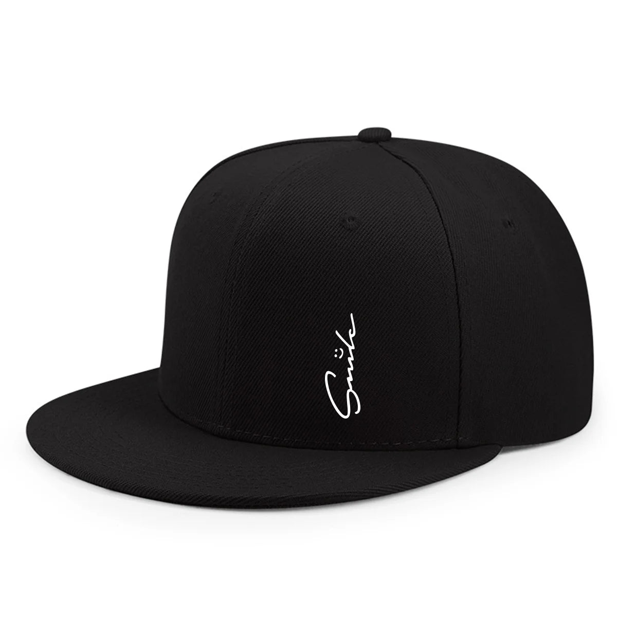 Lettered smiley face print stylish baseball cap for men and women adjustable sun protection woven flat brim sun hat gorras