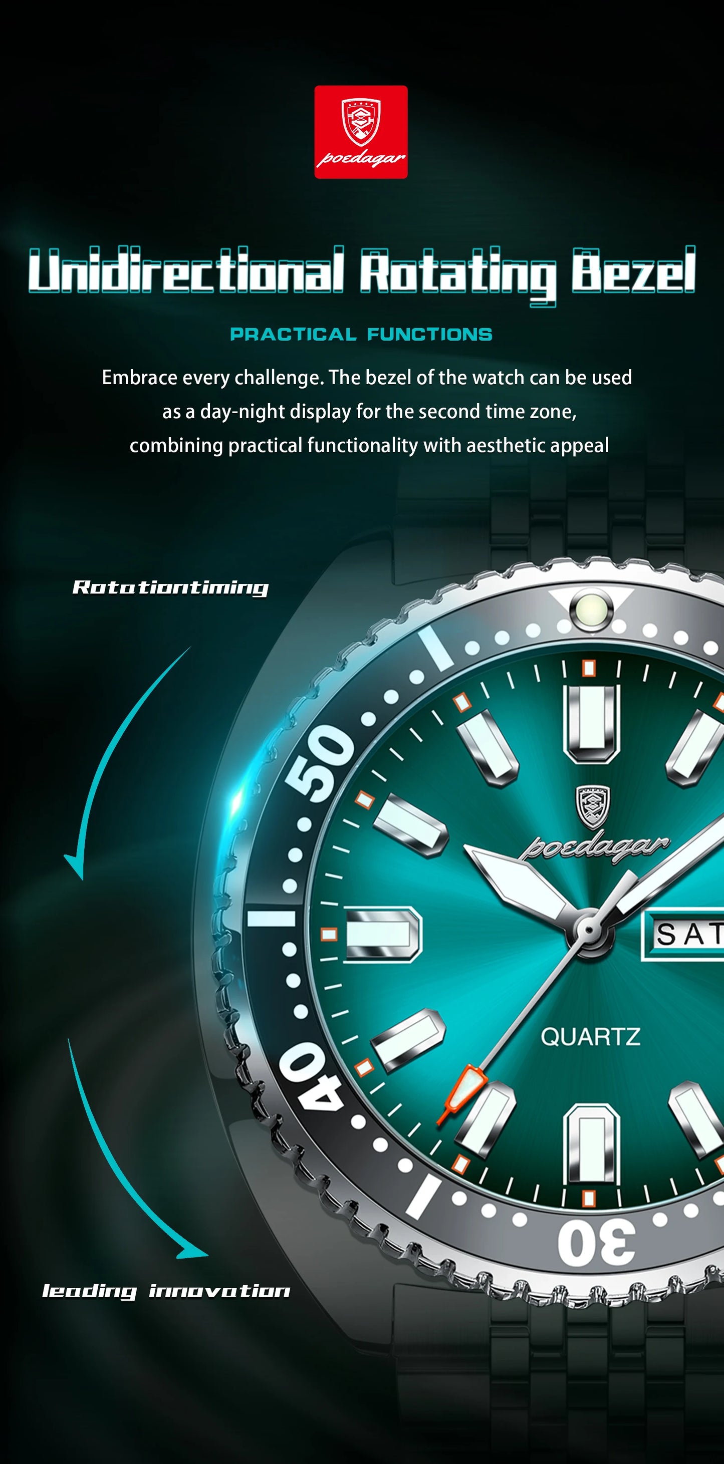 POEDAGAR Luxury Business Men Watch Date Week Waterproof Luminous Man Wristwatch Sport Stainless Steel Quartz Men's Watches Reloj