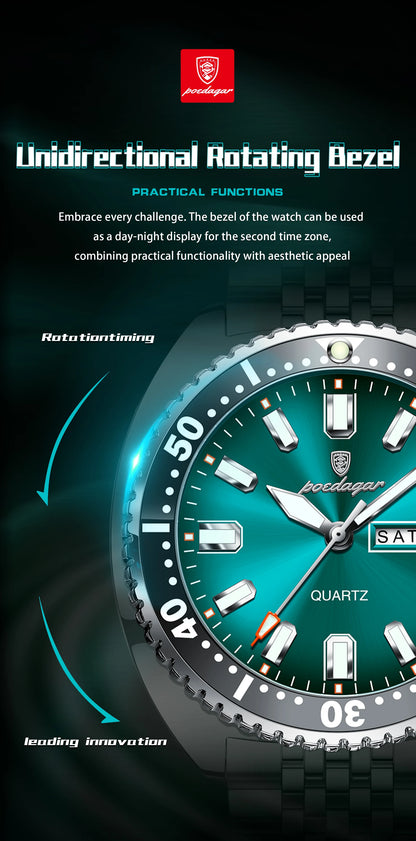 POEDAGAR Luxury Business Men Watch Date Week Waterproof Luminous Man Wristwatch Sport Stainless Steel Quartz Men's Watches Reloj
