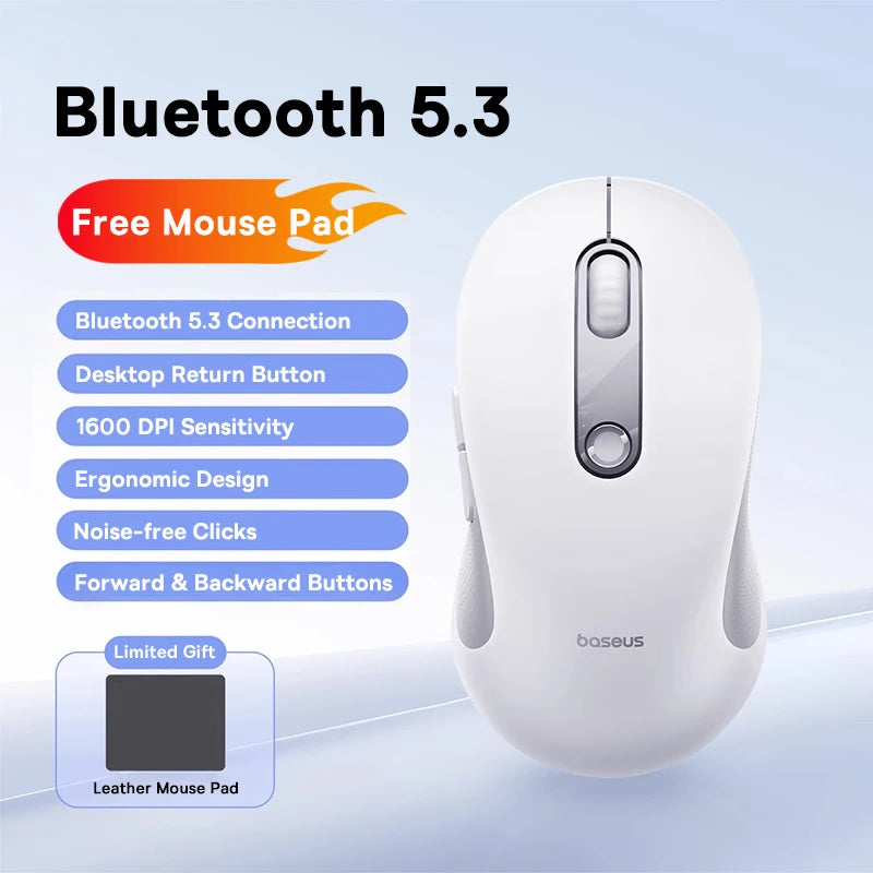 Baseus Wireless Mouse Bluetooth 5.3 2.4GHz Ergonomic 7 Silent Buttons Free Mouse Pad for MacBook Tablet Laptop Computer PC Mice