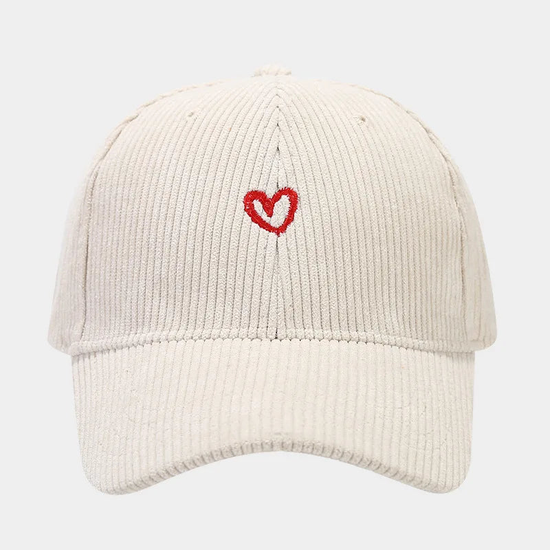 New Little Love Embroidered Corduroy Baseball Cap Spring and Autumn Women's Korean Fashion Simple Sun Hat Outdoor Casual Caps