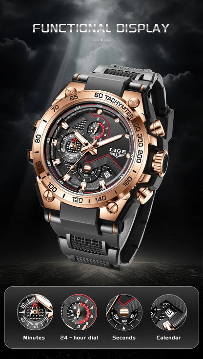 LIGE Luxury Military Watch For Men Waterproof Luminous Silicone Man Watch Quartz High Quality Men's Sports Watches Male Relojs