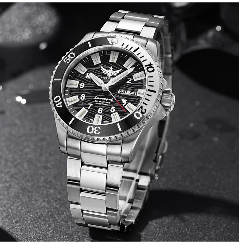 Yelang V1217 300m Diving Solar Watch Japan VS43 Swiss Super Luminous Water Ghost Waterproof Top Sapphire Aluminum Bezel Reloj