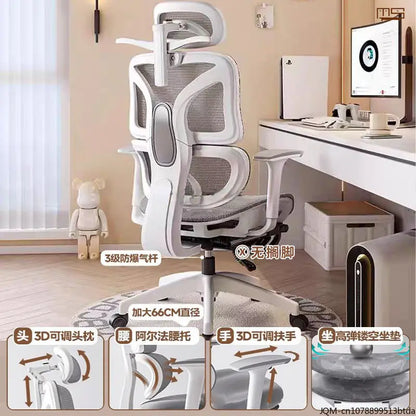 Wygodne ergonomiczne krzesło do nauki z podparciem lędźwiowym do długotrwałego siedzenia, krzesło z regulacją wysokości, obrotowe krzesło biurowe do komputera w domu