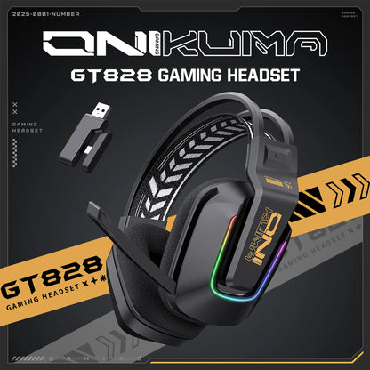 ONIKUMA GT828 Wireless Gaming Headset Bluetooth 5.3 RGB Headphones with Mic, Noise Cancelling, 4-Mode Connection for PC, PS5 & Laptop