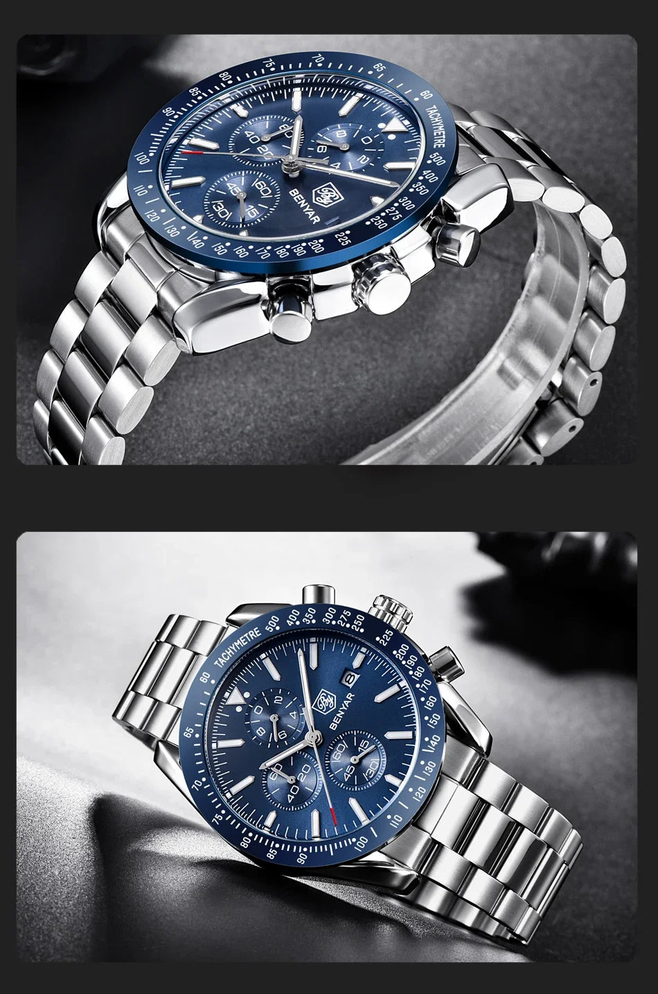 Montre homme BENYAR 5140, montre de sport décontractée, montre à quartz de luxe étanche, chronographe militaire de marque haut de gamme.