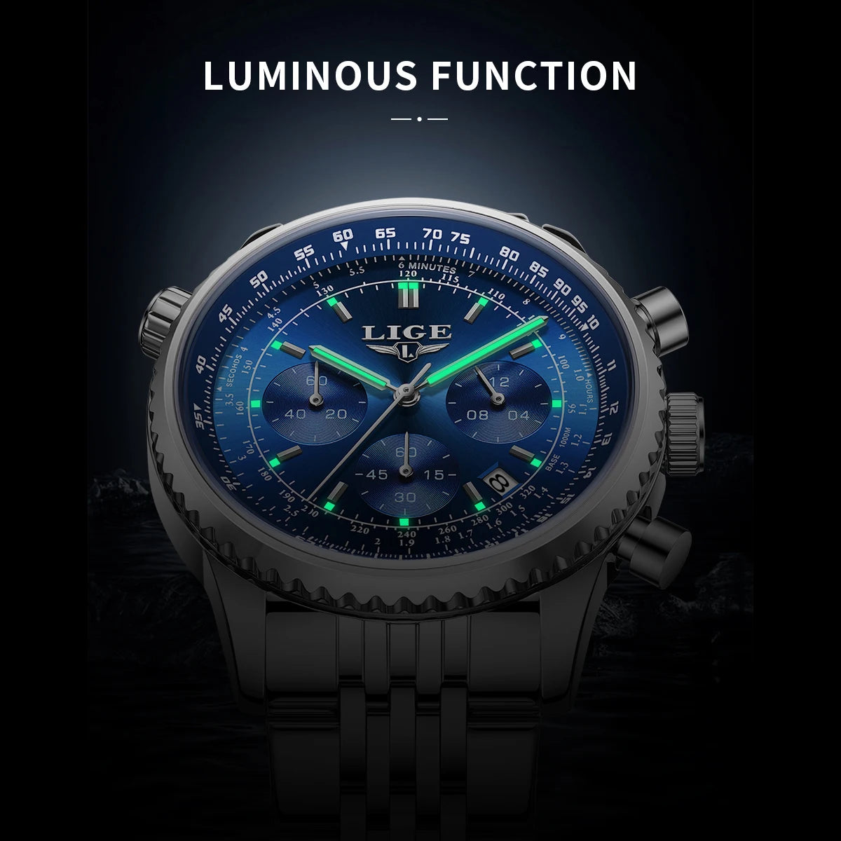 Montre de luxe pour homme LIGE – Chronographe avec date, en acier inoxydable, étanche, luminescente, style sportif et militaire, montre à quartz pour homme