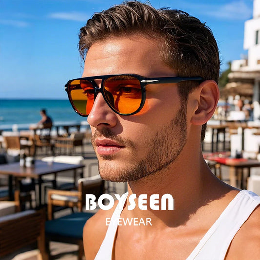 BOYSEEN Beach Sunglasses Man Summer Orange Sun Glasses UV400  Can Do Prescription Glasses Big Frame Blue Eyewear