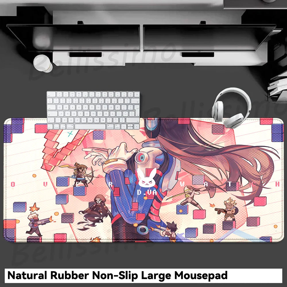Accesorios Gaming O-Overwatch D-D.va Alfombrilla de Ratón Grande, Alfombrilla para Teclado y Ratón PC, Deskmat XXL Extendida, Alfombrilla Gamer