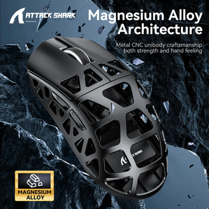 Mysz gamingowa ATTACK SHARK R3 ze stopu magnezu, konstrukcja honeycomb, ultralekka, 8K Hz, sensor PAW3395, 26000 DPI, ergonomiczna obudowa