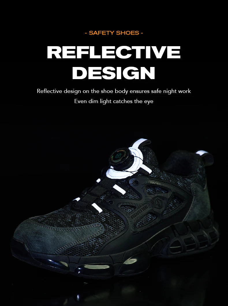 Size 47 48 Work Safety Shoes Men Reflective Design Steel Toe Shoes Rotation Button Work Sneakers Protective Safety Boots