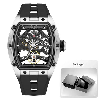 Orologio da polso automatico MEGIR da uomo, fashion, cinturino in silicone nero, impermeabile, luminoso, sportivo, meccanico, con quadrante tonneau 2242