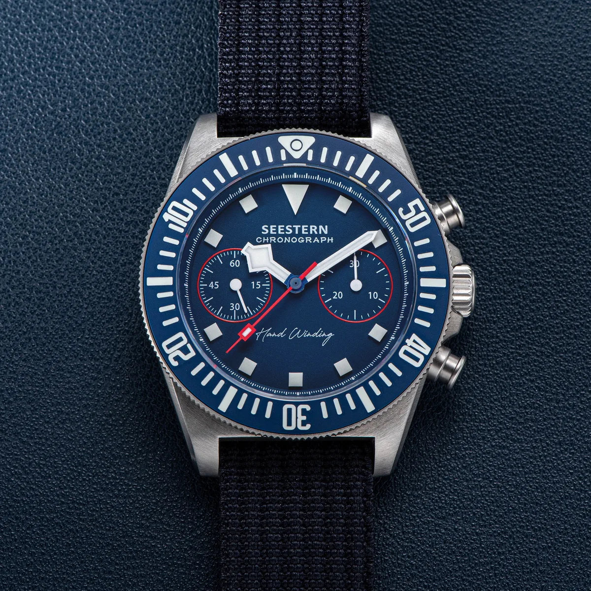 SEESTERN cronógrafo para hombre, reloj mecánico con movimiento Tianjin ST1901, cristal de zafiro, correa de nailon con velcro, esqueleto luminoso