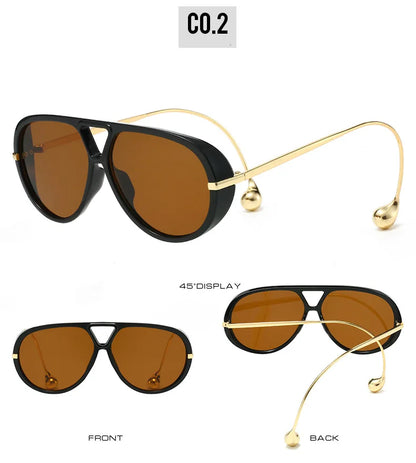 Vintage Oversized Pilot Sunglasses Unisex Double Bridge UV400 Protection Fashionable Punk Style Female Shades Popular Eyewear