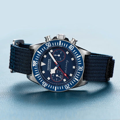 SEESTERN cronógrafo para hombre, reloj mecánico con movimiento Tianjin ST1901, cristal de zafiro, correa de nailon con velcro, esqueleto luminoso