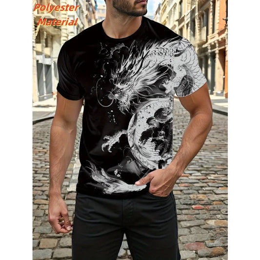 Vintage Chinese Dragon Men's T-shirt For Men Cool Animal Pattern 3D Print T-Shirts Summer Short Sleeve Tees Fashion Tops