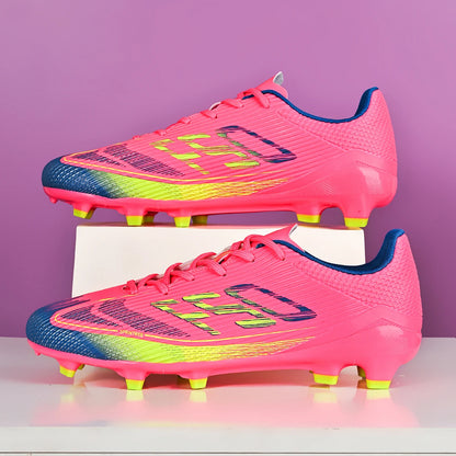 Chaussures de football AG/FG économiques avec tige en PU mélangé, crampons longs en TPU, antidérapantes et durables pour terrain en herbe