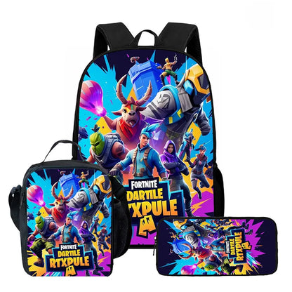 Fortnite Cartoon 3pcs Backpack Set for Boys Girls Unisex Including School Bag Lunch Bag Pencil Case Suitable for ages 5-8