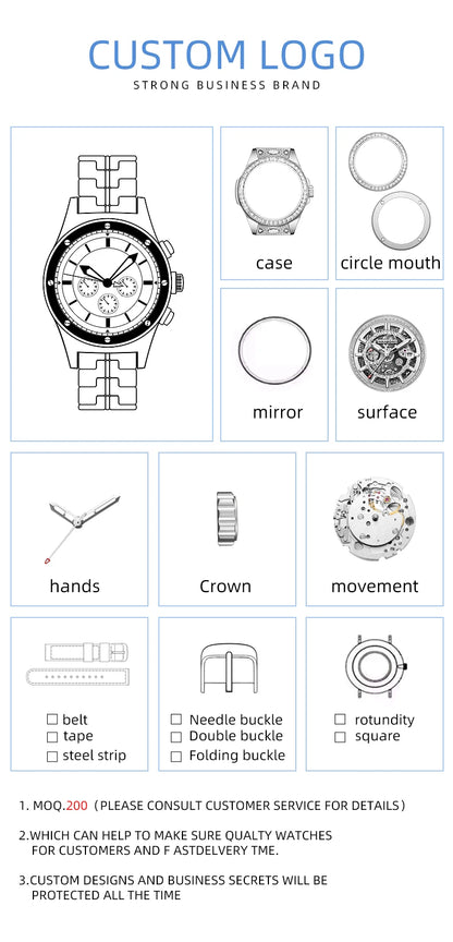 HANBORO Rose Gold Starry Sky Hollow Flywheel Moon Phase Automatic Mechanical Watch Luxury Space Theme Sports Watch 980