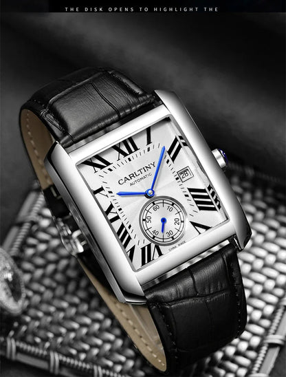 Montre automatique de luxe pour homme – Montre-bracelet mécanique, modèle élégant de grande marque, boîtier carré en acier inoxydable, étanche – CARLTINY